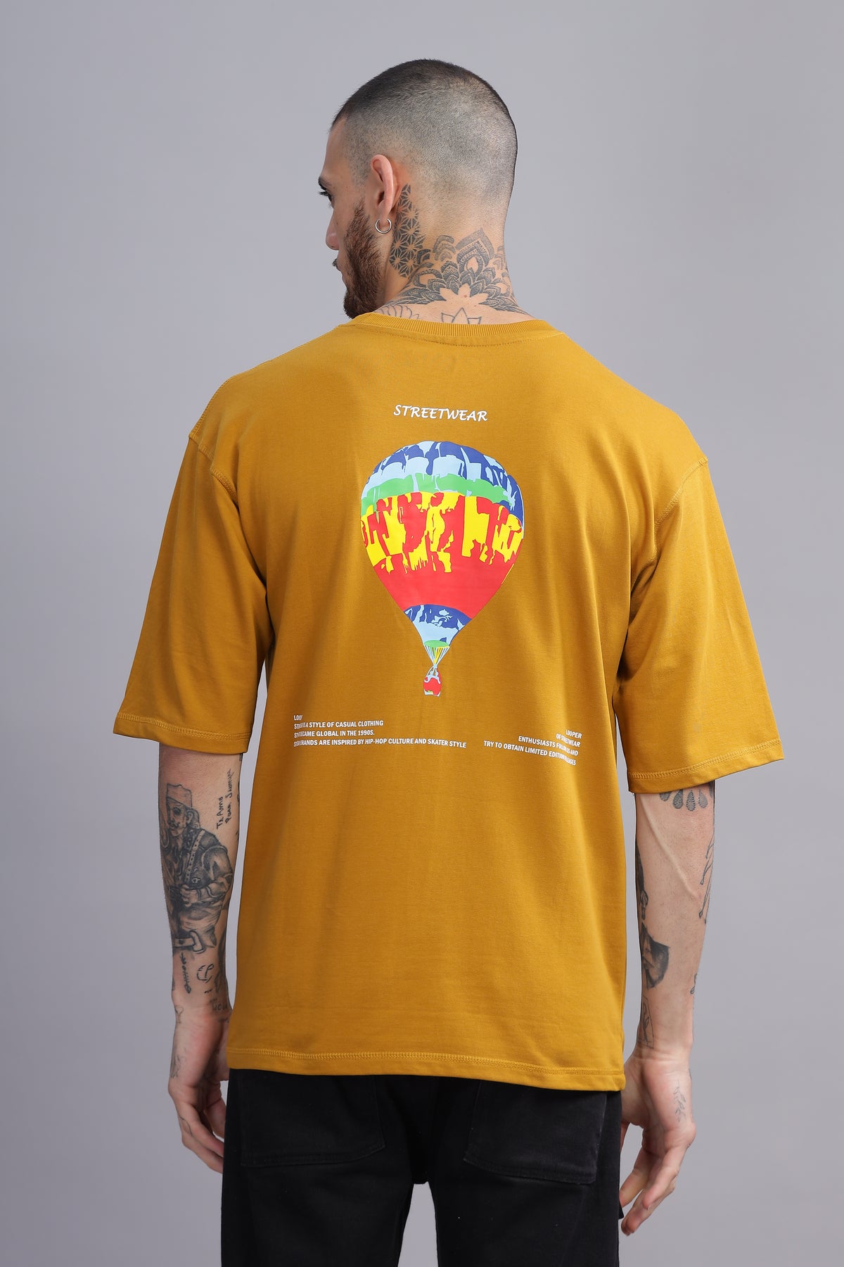 Float Balloon Edition Mustard Yellow Oversized Crew neck Tees