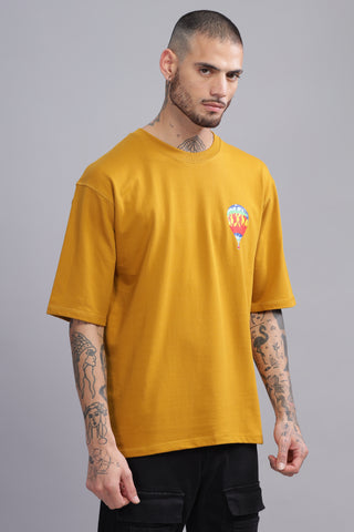 Float Balloon Edition Mustard Yellow Oversized Crew neck Tees