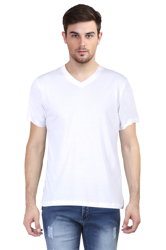 White solid V neck