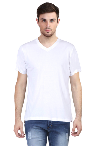 White solid V neck