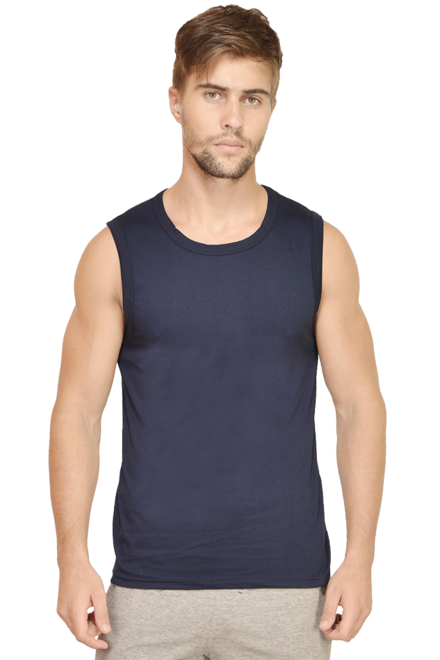 Round Neck Sleeveless Tank Top Men (Navy Blue)