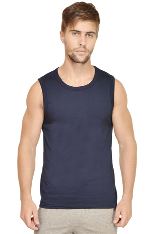 Round Neck Sleeveless Tank Top Men (Navy Blue)