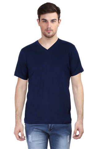 Men Royal blue solid v neck