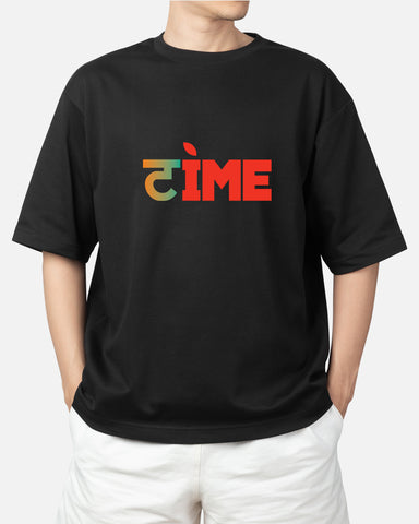 Retro Time Black Oversized T-Shirt